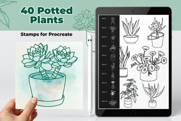 40 Potted Plant Stamps for Procreate: Infuse Cozy Greenery
