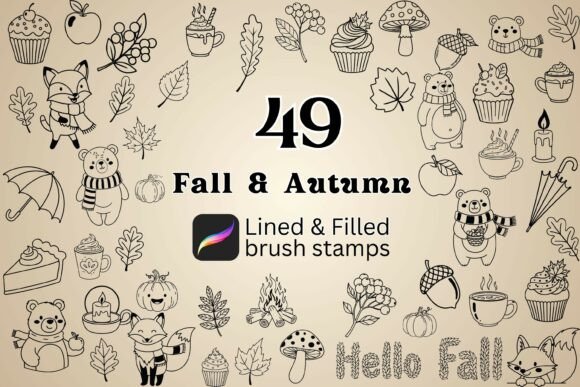 49 Fall & Autumn Procreate Brush Stamps for Seasonal Design