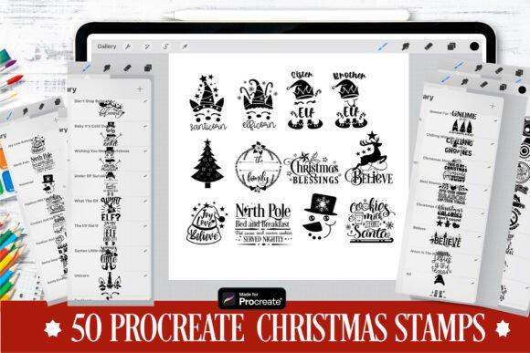50 Christmas Procreate Stamp Brushes: Instant Holiday Creativity