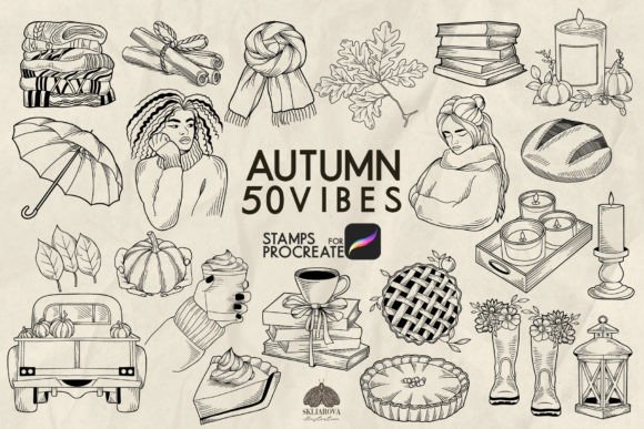 50 Cozy Autumn Procreate Brush Stamps for Fall Projects
