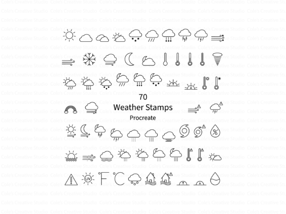 70 Weather Symbol Procreate Brush Stamps for Designers