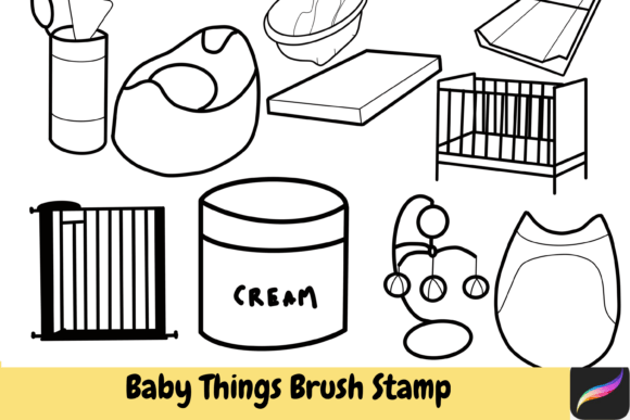 Charming Baby Things Brush Stamps for Procreate on iPad