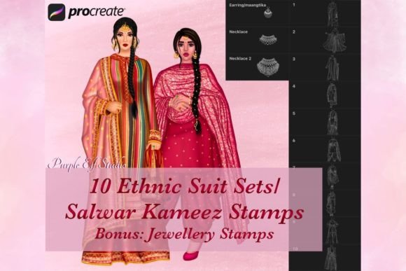Elevate Your Fashion Illustrations with Ethnic Suit Procreate Stamps