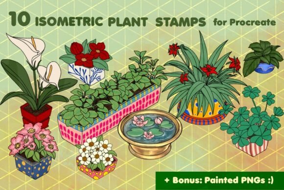 Hand-Drawn Isometric Plant Stamps: Your Shortcut to Charming 3D Art