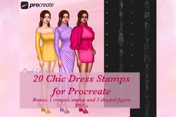 Instant Elegance: Mastering Fashion Illustration with Chic Dress Procreate Stamps