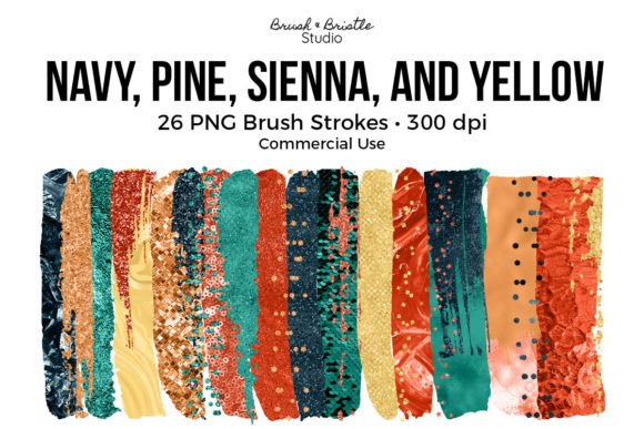 Navy, Pine, Sienna, Yellow Brush Strokes