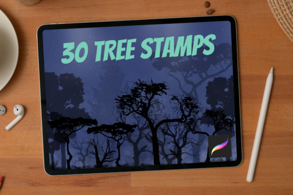 Trees Procreate Stamps: Natural Elements for Digital Art